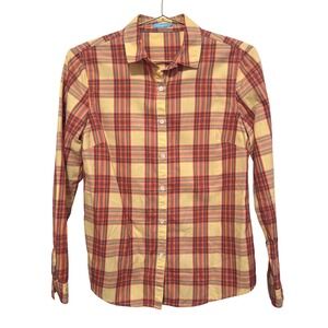 J McLaughlin Womens Yellow Plaid Long Sleeve Button Down Shirt Size 2